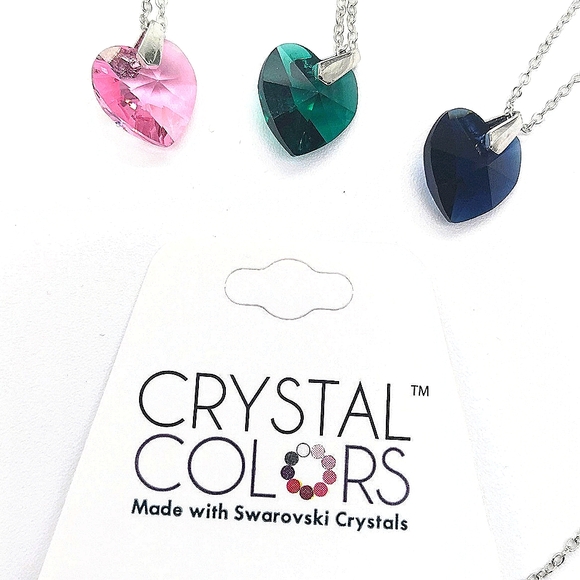 Made with Swarovski Crystals Heart Pendant Necklace in Silver - 3 Colors - 18" - Picture 2 of 8